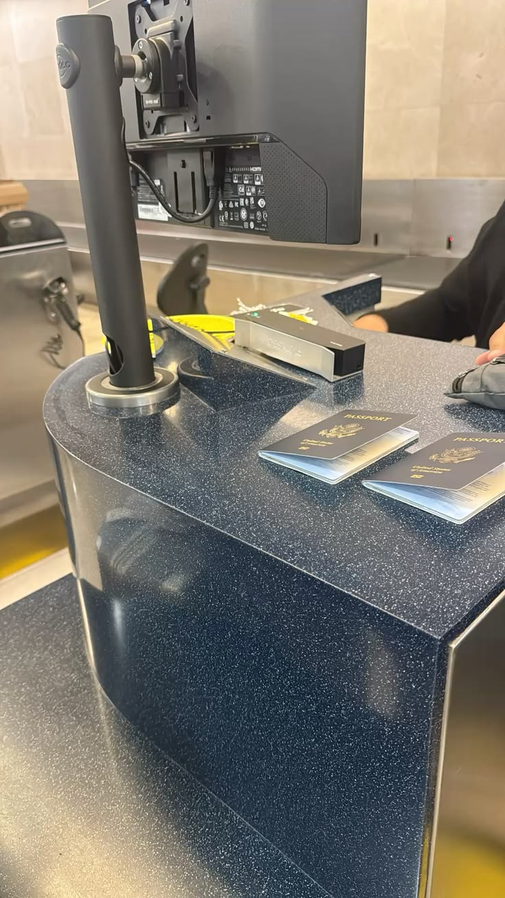Passports on a checkpoint desk